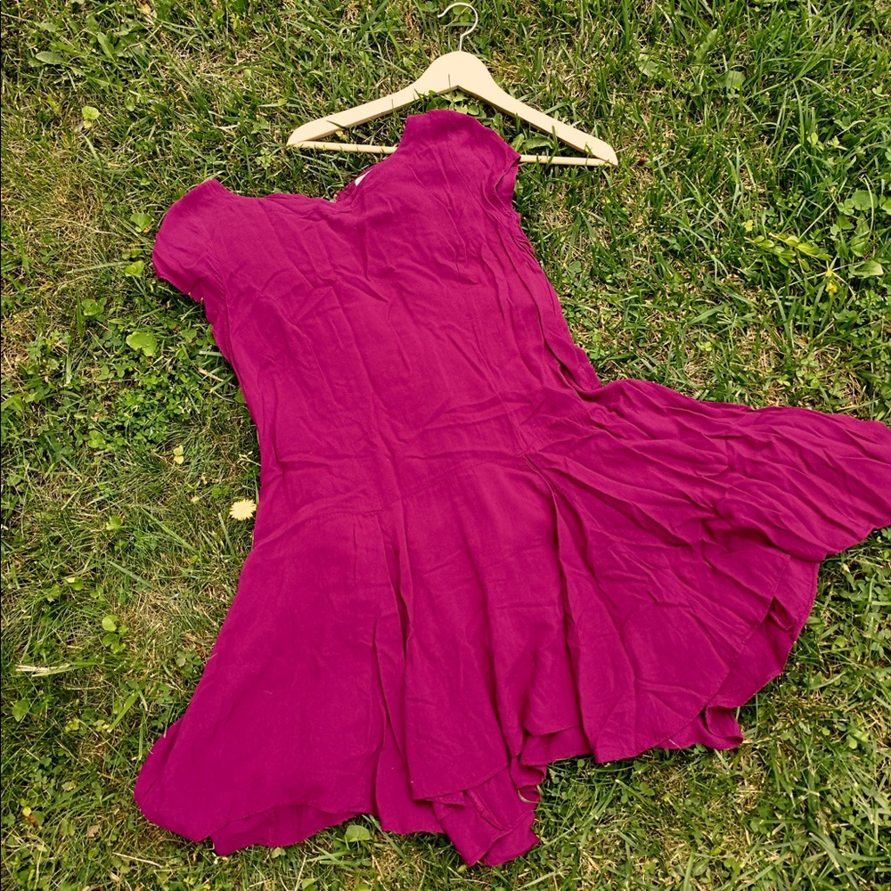 Red Short Sleeved Flared A-Line Silk Cloth Dress